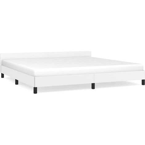 Cadre de lit avec tête de lit sans matelas blanc 200x200 cm (1/5)