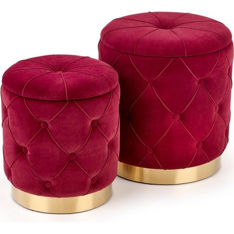 Poufs gigognes en velours bordeaux avec base en acier doré ECHO (1/5)