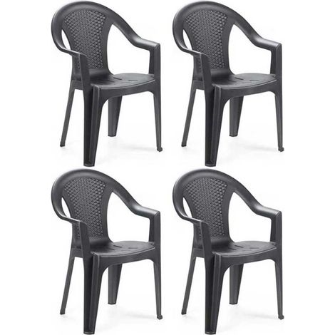 TrAdE Shop Traesio - Set 4pz Sedia Giardino Con Schienale Effetto Rattan 54x56x81cm Plastica Antracite 669512a - (1/5)