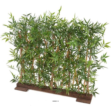 Bambou feuillage PE anti UV en Haie sur socle bois L110cm H90cm Vert - dimhaut: H 90 cm - couleur: Vert (1/2)