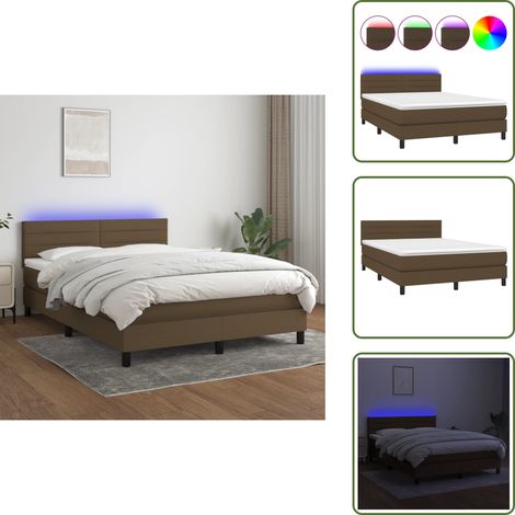Sommier à lattes de lit matelas et LED Marron foncé 140x200 cm - Sommier Tapissier - Lit Avec LED - Matelas À Ressorts Ensachés - Têted Lit Ajustable - Éclairage Led (1/5)