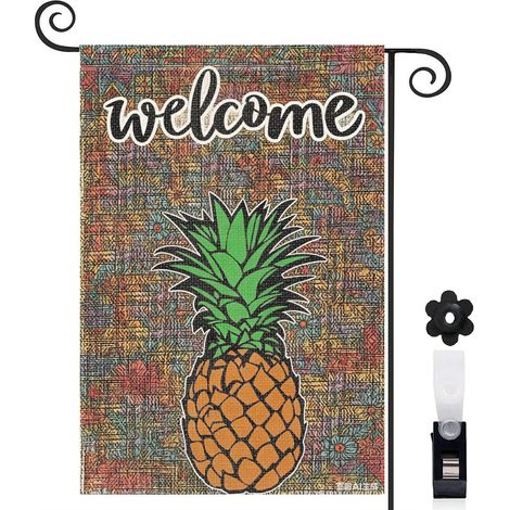 Drapeau vertical ananas et style néon 30 x 45 cm décoration saisonnière extérieure (1/5)