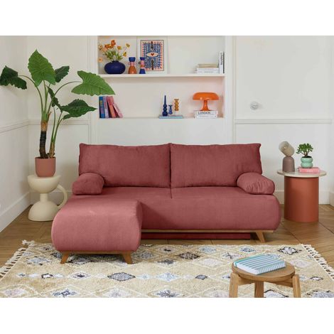 Cristal - 3-sitzer sofa - schlaffunktion und bettkasten und hocker - aus strukturiertem samt - rosa