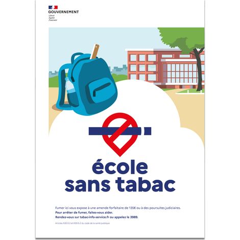 Panneau "École sans tabac" – Décret 2025-582 – ALUMINIUM – Format 80x120 cm – Signalétique obligatoire