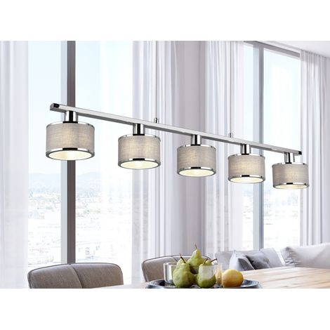 LED Balkenpendelleuchte 5-flammig Lampenschirme Stoff Grau, Breite 92cm (1/5)