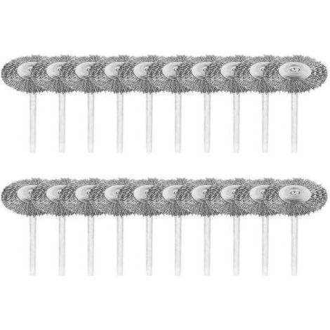 Pair Lot de 20 brosses métalliques 3 mm Acier inoxydable pour polissage Compatible Dremel et outils rotatifs Nettoyage de surfaces rugueuses (1/5)