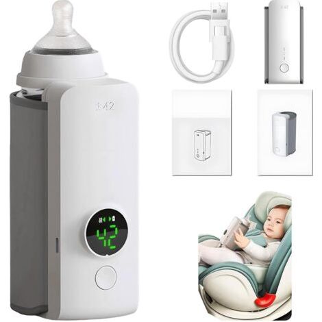 2025 Chauffe Biberon Portable, Chauffe-biberon Électrique Lait Maternel, Chauffe Biberon USB Sans Fil, Chauffe Biberon Voyage Portatif 6000mAh, 48 Heures d'isolation, Bottle Warmer for Travel