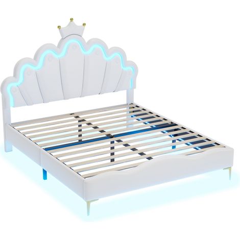 Letto Matrimoniale 140 x 200 cm con LED Regolabile e Testiera Regolabile, senza Materasso, PU Bianco (1/5)