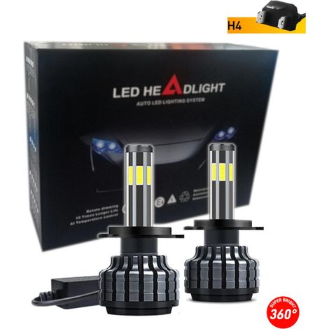 Komplett-Set 360° COB-LED-Diodenlampen H4 x4 12V 80W 16000 lm für Scheinwerfer, CANbus-fehlerfrei, Abblend- / Fernlicht