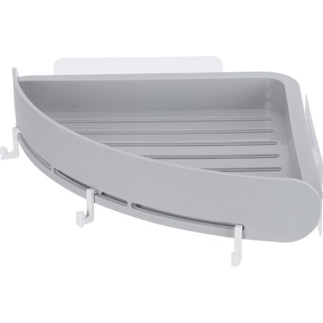Étagère de salle de bain sans perçage, étagère d'angle avec porte-shampoing et crochet (gris) (1/5)