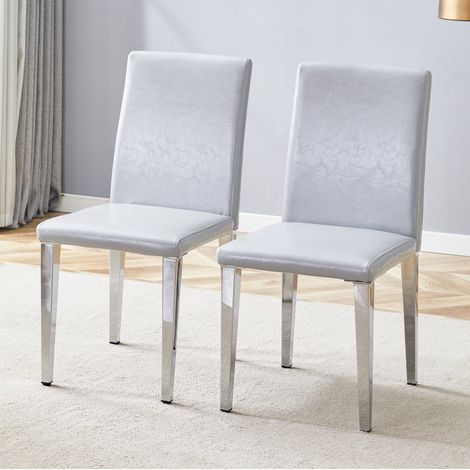 Lote de 2 sillas de comedor en polipiel y metal, con respaldo, estilo moderno, gris claro y plateado (1/5)