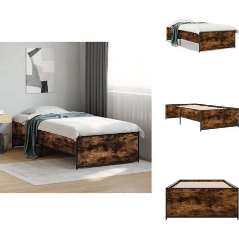 Bettgestell Räuchereiche 75x190 cm Holzwerkstoff und Metall - Holzbettfassungen - Doppelbett Gestell - Bettrahmen - Massivholzbette - Einzelbett Rahmen (1/5)