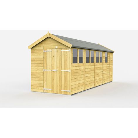 7 x 17 Feet Apex Shed - Double Door With Windows - Wood - L503 x W214 x H217 cm