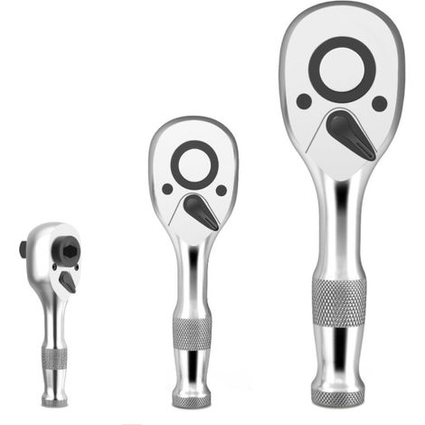 3 pcs Jeu de mini-cliquets réversibles 1/4'-3/8'-1/2' Clé à cliquet 72 dents en acier Cr-V (1/5)