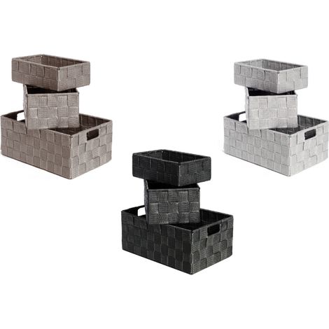Set 3 Pezzi Contenitore Rattan Great Con Maniglie Decorativo Cestino Portaoggetti, misuraGreatcoloreGrigio (1/3)