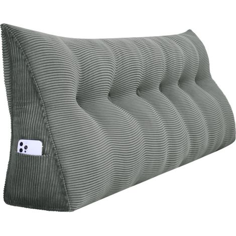 VERCART Grande cuscino a cuneo, cuscino lungo per la lettura, cuscino per la schiena, cuscino triangolare reclinabile, cuscino decorativo per la testiera del letto a giorno o divano profondo, Grigio v