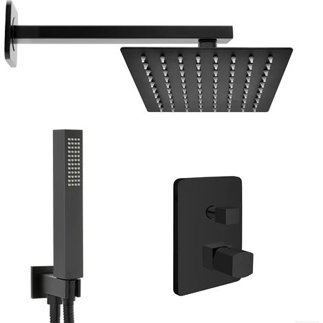 Kit doccia incasso con soffione 30x20 e set completo nero opaco Lotus (1/5)