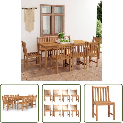 The Living Store Ensemble à manger de jardin 9 pcs Bois de teck solide - Ensemble Salon De Jardin - Mobilier De Jardin - Table De Jardin - Chaises De Jardin - Teck (1/5)
