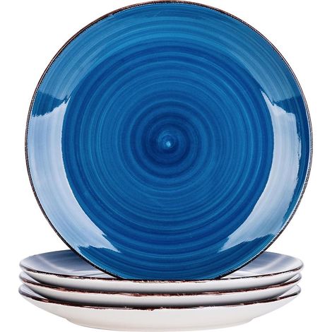 Assiette plate en grès style marocain, lot de 4, bleu foncé, 27 cm (1/5)