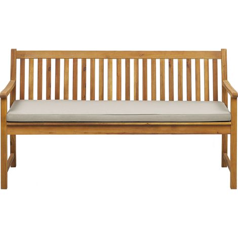 Banco de jardín de madera de acacia clara 160 cm listones cojín gris pardo para exterior estilo rústico Vivara (1/5)