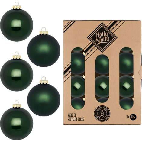 PALLE IN VETRO VERDE LODEN LUCIDE E OPACHE CONFEZIONE 12 DIAMETRO 8 CM INGE'S