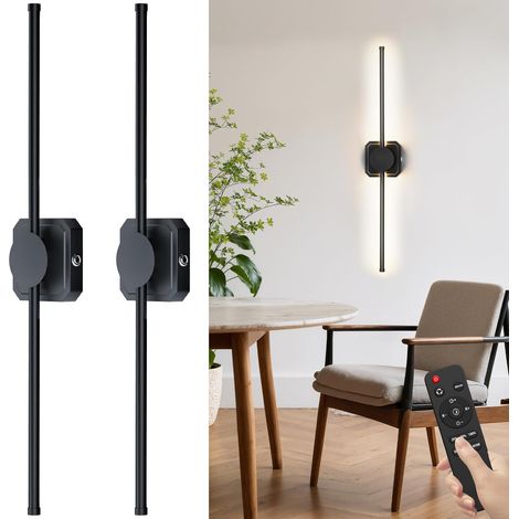 Lot de 2 appliques murales LED rotatives à 350° – Sans fil et rechargeables, avec télécommande et commande tactile – Pour salon, 72 cm [Classe énergétique C] (1/5)