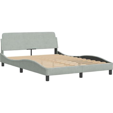 Bed Frame without Mattress Light Grey 135x190 cm Double Velvet vidaXL (1/4)
