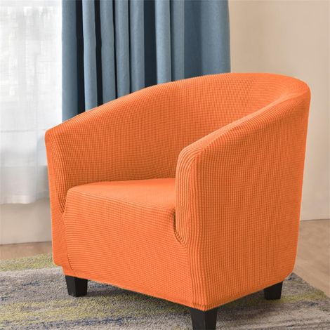 Housse élastique fauteuil Chesterfield jacquard couleur unie 1 place salon club facile à installer et laver (Orange) (1/5)