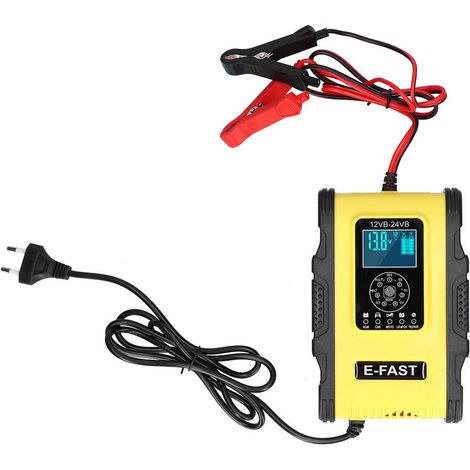Ahlsen Cargador de batería inteligente 12V/12A 24V/6A Reparación de pulso de carga de 7 niveles para coche barco amarillo negro enchufe UE 100-240V (1/5)