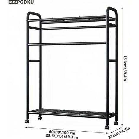 Perchero, armario con ruedas, doble barra, perchero de tubo de acero al carbono, capacidad de carga de 100 kg, barra para colgar ropa en el dormitorio, almacenamiento de ropa, 100 x 37 x 155 cm (1/4)