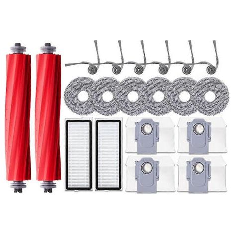 Pièces détachées pour aspirateur Roborock Qrevo L / QR 798 / QV 35A / QR 598 : brosse principale, filtre HEPA, lingette de nettoyage et sacs à poussière.