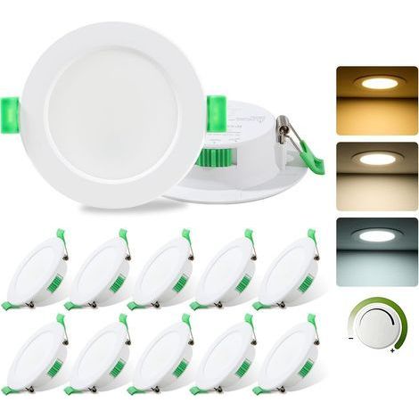 Spot LED Encastrable 230V, 7W Dimmable Spot Salle de Bain pour 68mm - 78mm Taille de Découpe, 3000K/4000K/6500K Réglable LED Plafond, IP44 Étanche pour Salle de bains, Salon, Set of 12 (1/5)