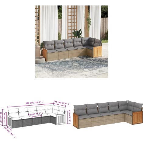 vidaXL Salon de jardin avec coussins 6 pcs beige résine tressée (1/3)