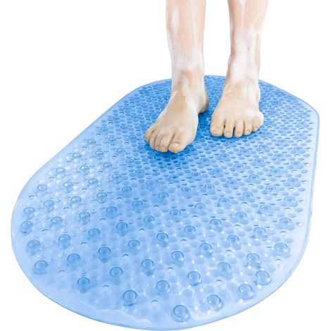 Tappetino da doccia antiscivolo, facile drenaggio, 38x69 cm - colore azzurro (1/2)