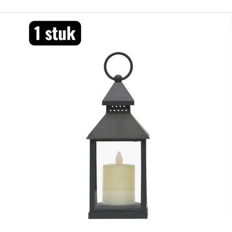 Bougeoir lanterne à lumière LED sans pile à double couche pour extérieur camping Noël et fêtes éclairage d'ambiance noir (1/5)