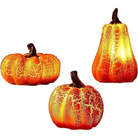 Lot de 3 citrouilles lumineuses LED Halloween – Lanternes décoratives d’automne – Pour décoration de table, fête d’Halloween et jardin (1/5)