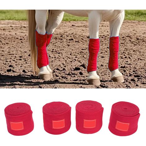 Vendas para caballos de polo, juego de 4, poliéster, 10 cm x 300 cm, gruesas, protectoras largas, rojas (1/5)