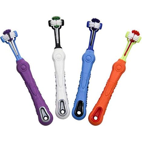 Brosse à dents à trois faces pour chiens, élimine la mauvaise haleine et la plaque dentaire, nettoie la cavité buccale, pour les soins dentaires des animaux de compagnie et pour l'hygiène buccale des (1/5)