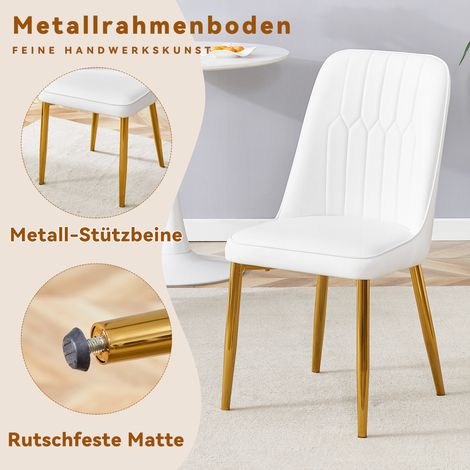 Deux chaises salle à manger blanches en similicuir moderne minimaliste, assise et dossier élargis, pieds métal antidérapants, cuisine & séjour (1/4)