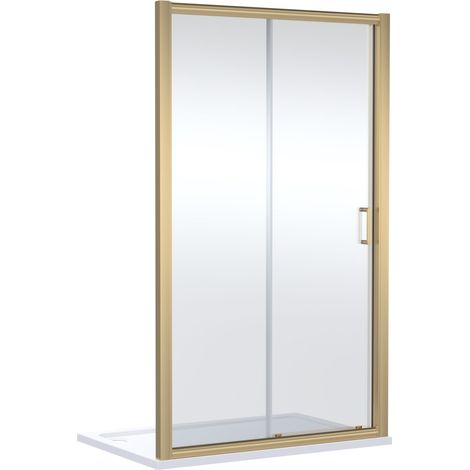 Ellenhall Contemporary 8mm Glass Sliding Reversible Sliding Shower Door, 1400mm, Brushed Brass