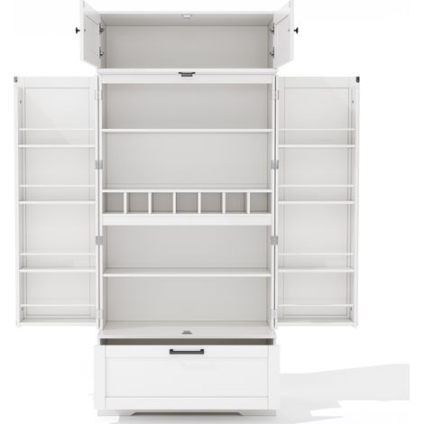 Buffet de cuisine blanc 80x40x180 cm en MDF avec tiroir, porte-bouteilles et étagères réglables (1/5)