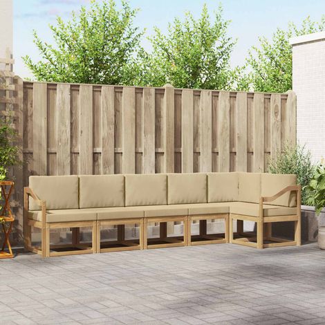 vidaXL Outdoor-Sofagarnitur 6 Stk. Weiß und Beige Polyester (1/5)
