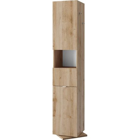 ARTURO - Colonne pivotante 2 portes 1 miroir blanc laqué et aspect bois finition Cadiz