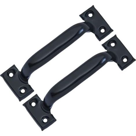 Set mit 2 Vintage-Scheunentürgriffen für Küchenschränke, Lochabstand: 101 mm, schwarzes Eisen (1/4)