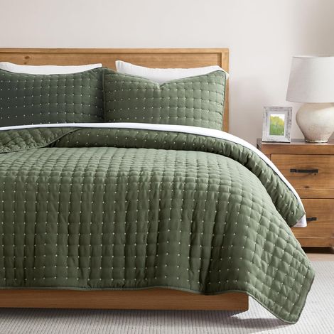 Double Bed Cover, 300 x 270 cm, Soft Foam Green Double Bed Cover (without pillowcase), Soft Quilted Bed Throw, Quilted Bed Blanket for Bed Sofa Spring Summer (1/5)