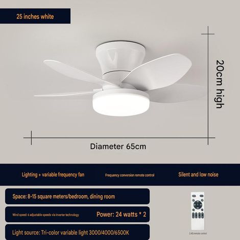 Ventilateur de plafond avec éclairage LED silencieux, moteur à fréquence variable, 25 pouces (65 cm), pour chambre, salon, salle à manger et bureau, 1 pièce, Blanc (1/5)