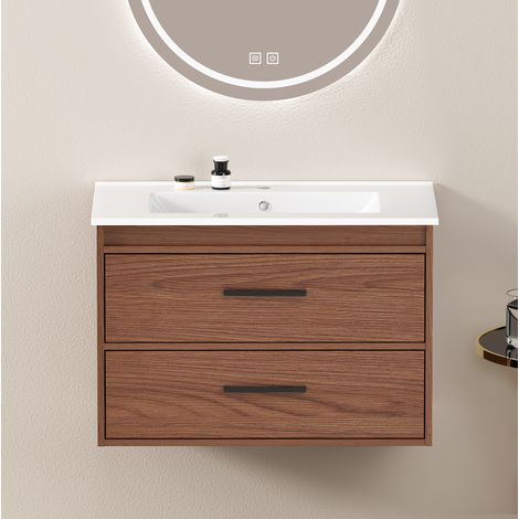 Meuble salle bain 75 cm 2 tiroirs MDF brun rouge OKMYHOME (1/5)