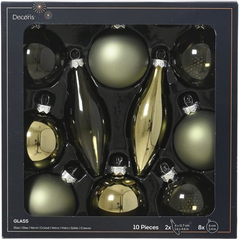 Decoris Weihnachtskugeln mit Tropfen-Ornamente aus Glas Ø 6 cm rosmarin 10 Stück