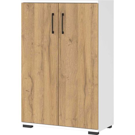 Armoire de bureau 4 niches 80x40x123cm naturel et blanc - FANCY