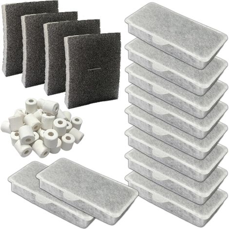 AC350014 AC350013 Kit de filtres d'aquarium compatible avec Pure M-L-XL, contient 1 paquet d'anneaux en céramique de 200 g, 4 filtres éponge et 10 filtres à charbon actif (1/5)